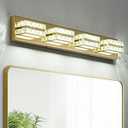 Crystal Vanity Lights LED Bathroom Vanity Light Fixture Over Mirror Modern Indoor Gold Lamp, 6000K Cold White Dimmable, 4-Lights, 24W, ETL Listed