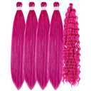 Magenta Pink Tinsel Braiding Hair Extensions Pre stretched Boho Hair for Braiding Curly Deep Wave Crochet Braids Prestretched Synthetic Hypoallergenic Ez Braid Anti Itch (26 Inch)
