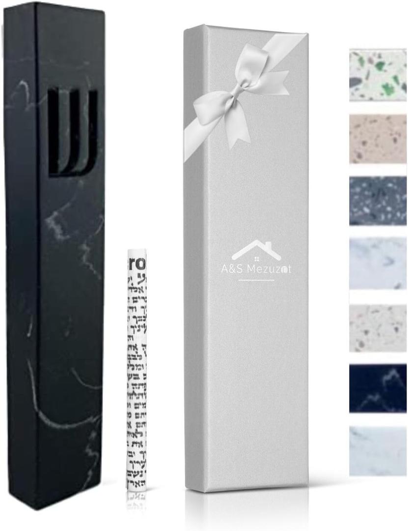 A&S Modern Stone Mezuzah Case Design, Mezuza Cover for Scroll Protection, Easy Peel and Stick Houswarming Gift and Home Blessing (6 Inches)
