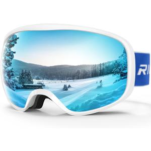 Ski Goggles Snowboard Goggles for Men Women Adults Youth,Over Glasses OTG/100% UV Protection/Anti-fog/Wide Vision (A16-new White/Sapphire Blue)
