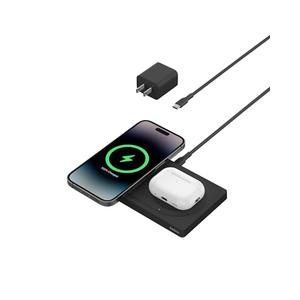 Belkin 2-in-1 Wireless Charging Pad with MagSafe 15W, Fast Charging iPhone Charger - Wireless Charging Station for iPhone 16, 15, 14, and 13 Series, AirPods, and Other MagSafe Enabled Devices - Black