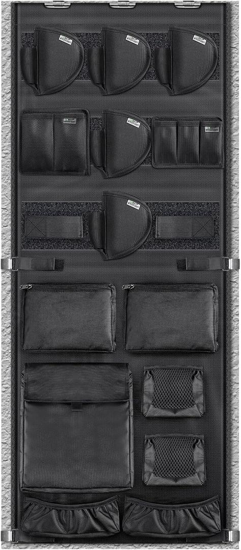 NEXT STATION Gun Safe Door Organizer,Gun Safe Door Panel Organizer with Pistol Holders Magazine Pouch,Adjustable Width Fit Back Panel 18.5 to 23 inches,Gun Safe Accessories Storage (18W*46.5H inch)