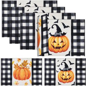 Vesici Buffalo Plaid Thanksgiving Placemats Set of 4, Double Sided 12 x 18 Inch Thanksgiving Placemats Set for Table Decorations Pumpkin Ghost(Pumpkin)