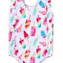 RAISEVERN Baby Girls Swimsuit Ruffles Bathing Suits 3T Cute Cartoon Colorful Ice Cream Beach Sport White Summer One Piece Swimwear Backless Quick-Dry Swimming Bodysuit for 4t Little Girl