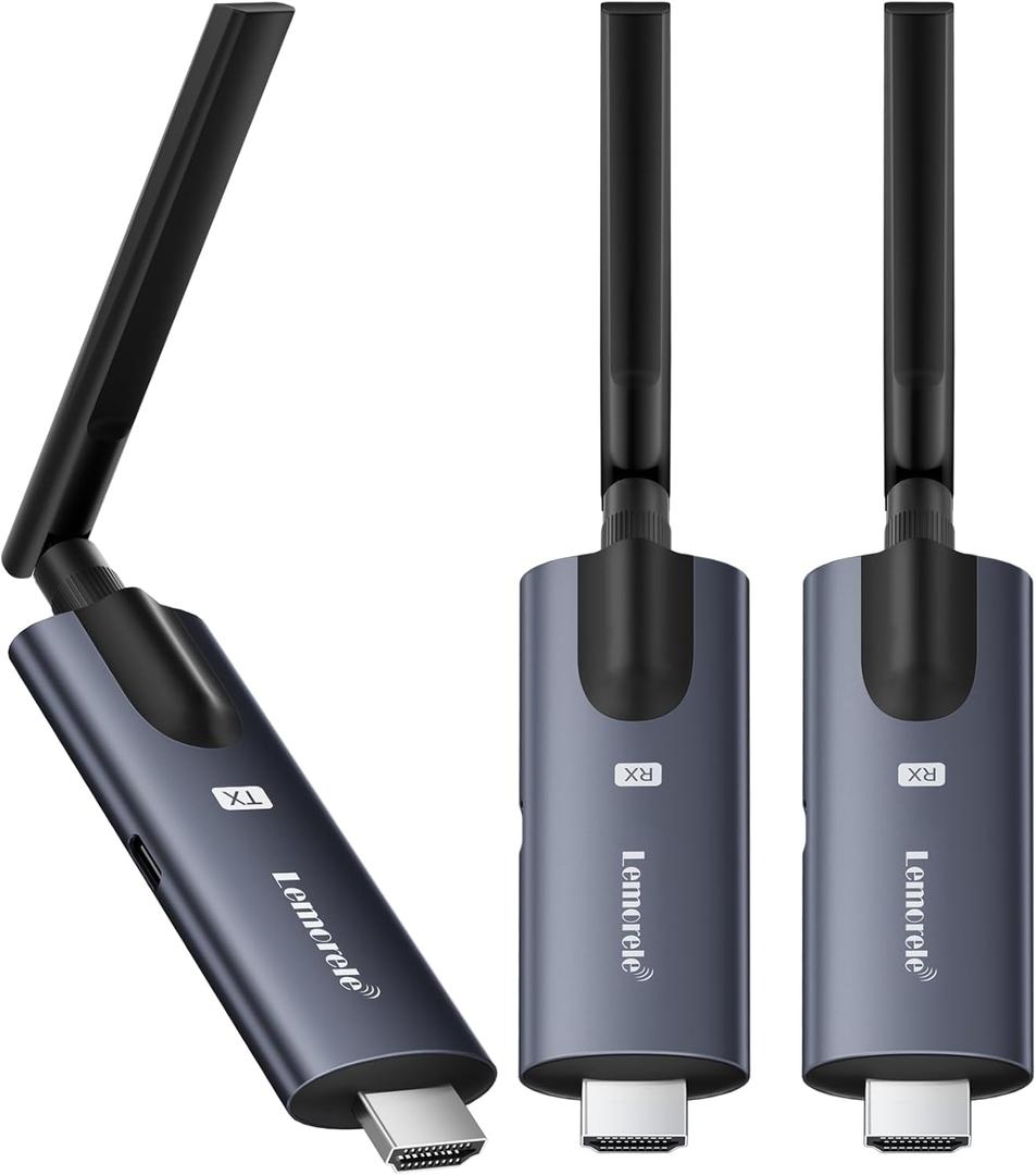 Lemorele Wireless HDMI Transmitter and Receiver, Aluminum Alloy Deep Gray, 5Ghz up to 656ft, 1080P 60Hz, Plug and Play with TuTuPlay App Monitor, for Security, Streaming, Home Theater, PC/TV. 1TX+2RX