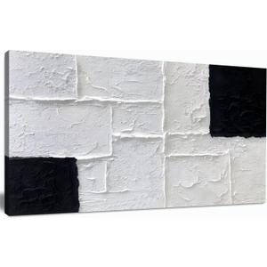 Black and White Abstract Wall Art Textured Rectangle Oil Painting 20"x40"