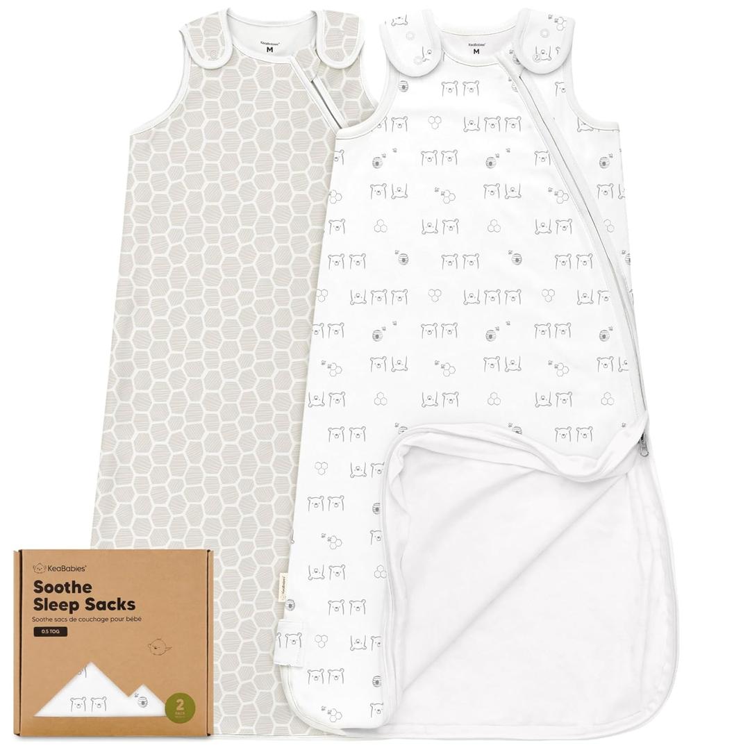 2-Pack Organic Baby Sleep Sacks, 100% Cotton - Soft & Breathable 0.5TOG Baby Wearable Blanket,Toddler Sleeping Sack 6-18 months,Easy to Wear Transitional Swaddles for Newborns,Infants (Bumble Bear, M)