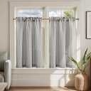 jinchan Linen Kitchen Curtains 36 Inch Length Striped Tier Curtains Ticking Stripe Small Drapes for Living Room Bathroom Cafe Small Window Farmhouse Rustic Pinstripe Rod Pocket 2 Panels Black