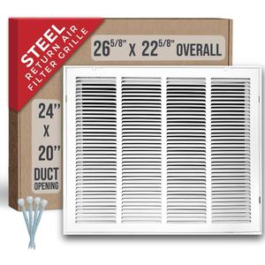 Fits 24x20 Duct Opening | Steel Return Air Filter Grille by Handua [Removable Door] for 1-inch Filters | Vent Cover Grill | White | HVAC Cold Air Intake Grille | Out Dim: 26 5/8"W X 22 5/8"H