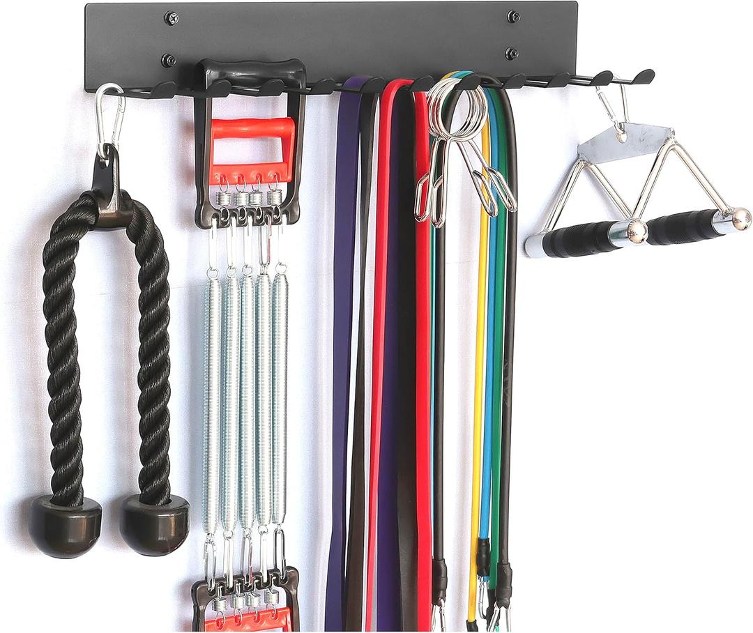 Multi-Purpose Gym Equipment Storage Rack Resistance Bands Storage Hanger Barbell Rack Heavy Duty Gym Rack for Exercise Bands, Lifting Belts and Jump Ropes (Black)