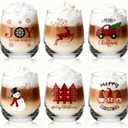 Pickmesh 6 Pcs Christmas Wine Glass 12oz Buffalo Plaid Stemless Wine Glass Funny Xmas Themed Drinking Cups Merry Christmas Party Gifts for Women Men Family