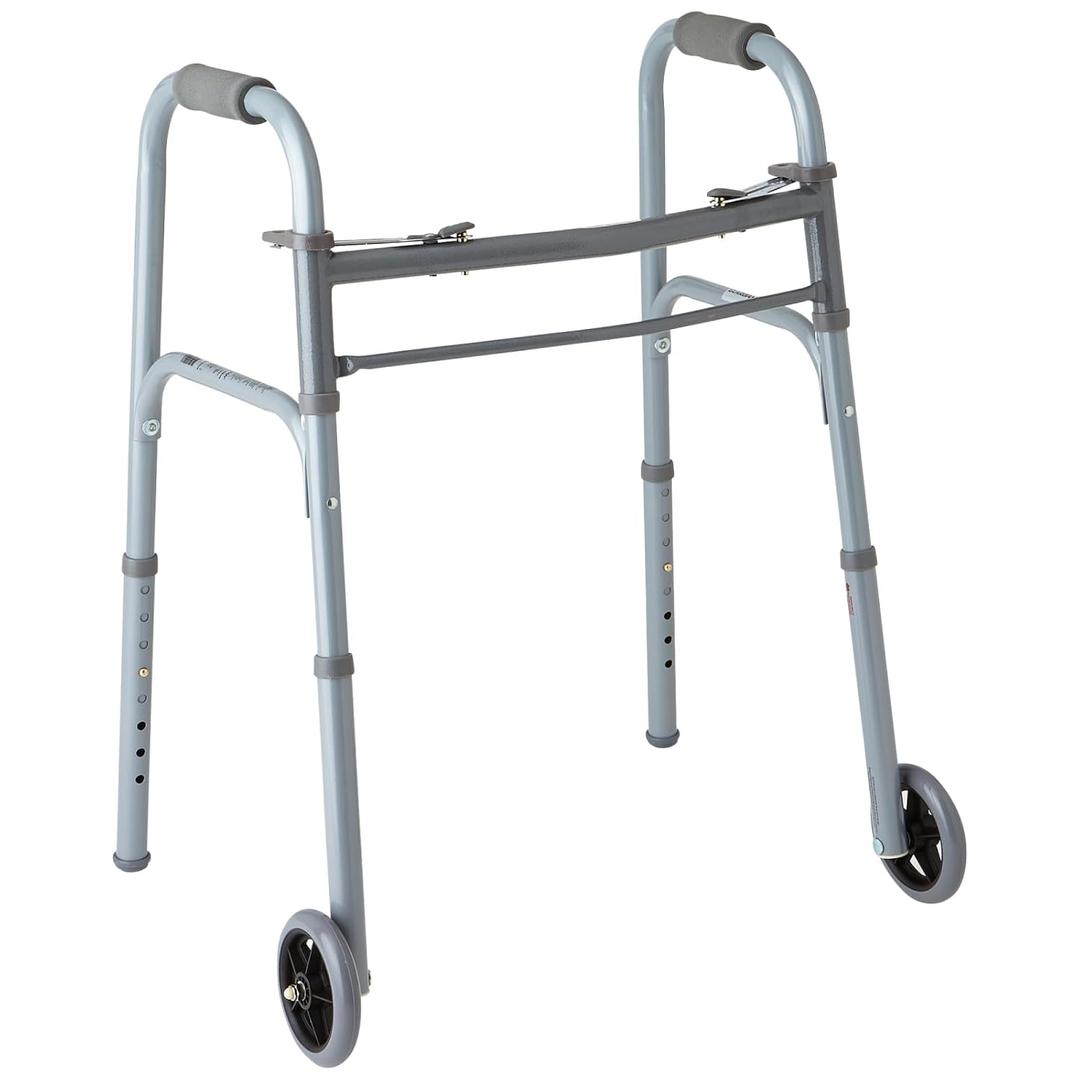 Medline Lightweight Junior/Lower Height Folding Walker with 5 Wheels ( Pack of 4)