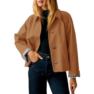 Tankaneo Womens Cropped Trench Coat Lightweight Single Breasted Jacket Fall Windbreaker Fashion Outerwear, Size S