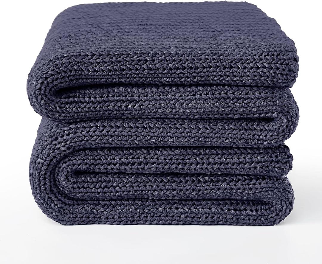 Guohaoi Knitted Weighted Blanket for Adults (Dark Grey 60"x80" 12lbs) No Beads Cooling Throw Blanket for Hot Sleepers, Home Decor Breathable Chunky Knit Heavy Blanket Use on Queen/King Size Bed