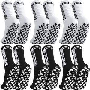 6 Pairs Non Slip Soccer Socks Stripe Anti Slip Football Baseball Athletic Soccer Socks for Men Women