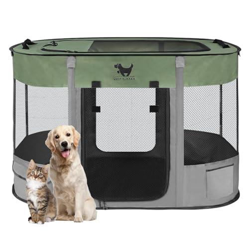 Rest-Eazzzy Dog Playpen, Foldable Kitten Playpen for Medium Dogs, Portable Pet Puppy Playpen with Removable Shade Cover, Indoor Outdoor Travel Camping Use for Small Pets with Carrying Case (L, Green)