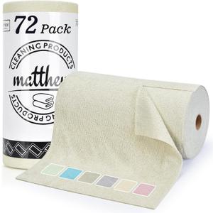 Matthew Microfiber Cleaning Cloth Roll 72Pack (12" x 12") Reusable Paper Towels&Washable Tear Away Towels,Ultra Water Absorbent Lint&Streak Free Cleaning Rags for Glass,Dishwash,Bathroom,Cars-Beige