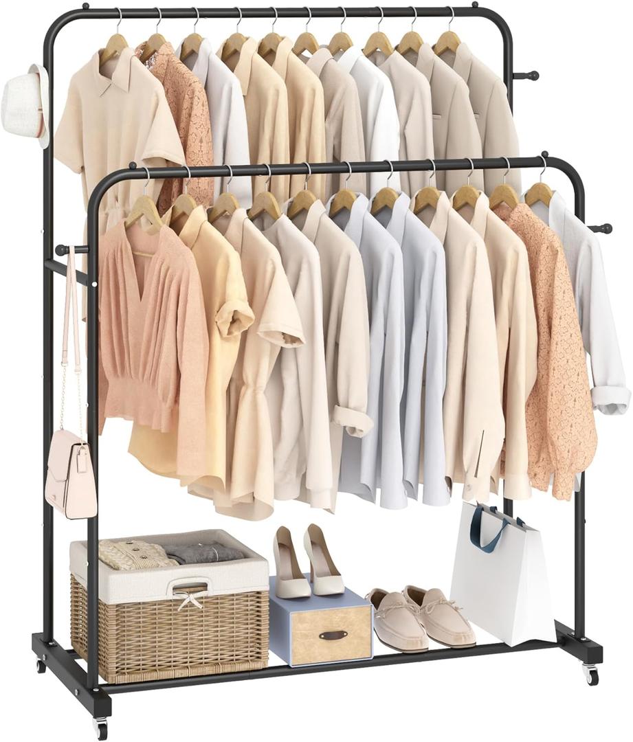 Black Clothing Racks for Hanging Clothes, Garment Rack for Clothes to Hang, Metal Portable Wardrobe Rack for Coats, Jackets, Shirts, Dress