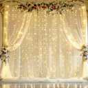 Champagne Tulle Photo Backdrop Curtain with Lights String for Parties Wedding Bridal Shower Sheer Champagne Curtain Backdrop for Birthday Baby Shower Photo Booth Photography 20ft x 8ft