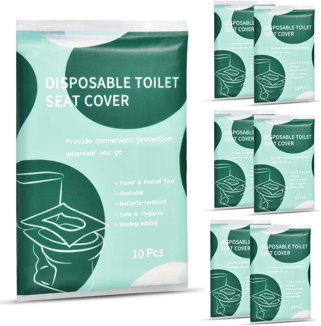 KISEER 60 Pcs Disposable Flushable Paper Toilet Seat Covers Travel Supplies Essentials for Airplane, Public Restrooms, Bathroom, Hotels, Camping, Kids or Adults