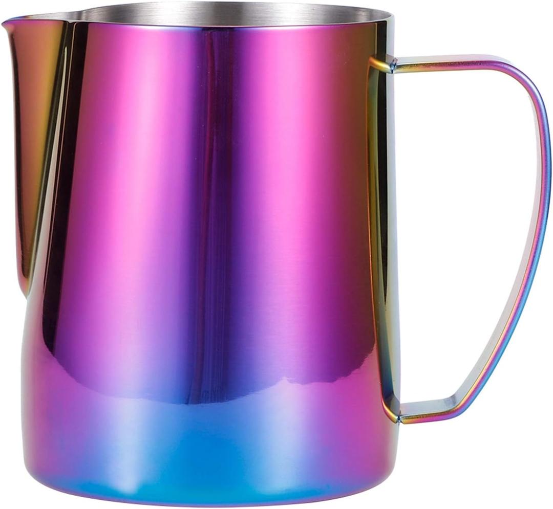 Milk Frothing Pitcher, 12/20oz Stainless Steel Espresso Milk Frothing Pitcher Coffee Milk Steamer Cup for Coffee Cappuccino Latte Art, Colorful Purple (600ml/20oz)