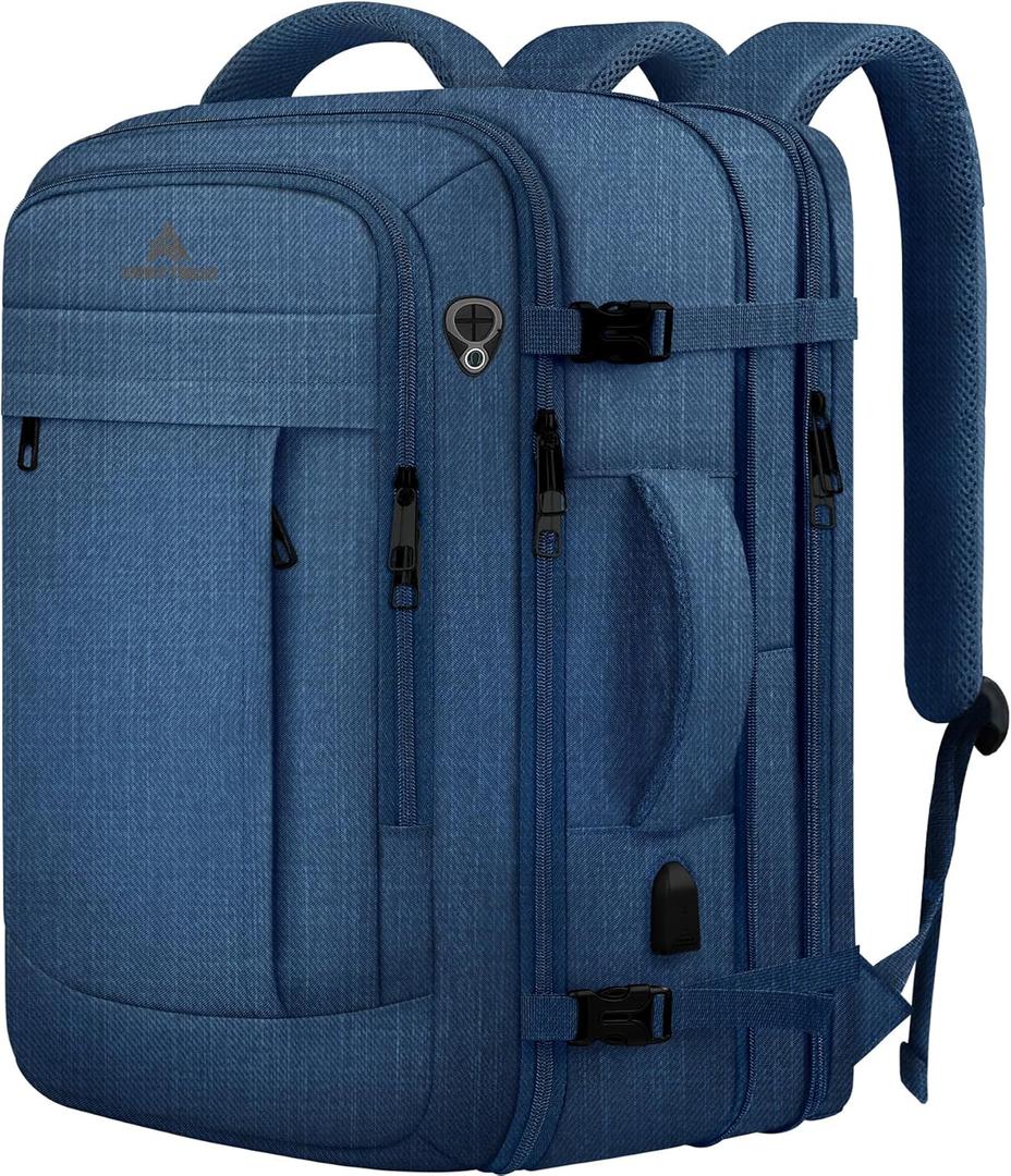 55L Big Capacity Carry On Laptop Backpack Large Travel Backpack for Men, Expandable Water Resistant Overnight Weekender Luggage Gym Daypack Rucksack Traveling Backpack, Traveler Gifts, Blue (18.4 Inch (22''x14''x11''))
