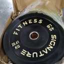 Signature Fitness 2" Olympic Bumper Plate Weight Plates with Steel Hub - 100% Virgin Rubber, Black 45LB