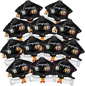 12 Pcs 24 Inch Large Graduations Balloons Class of 2026 Congrats Grad Balloon 2026 Graduation Party Decorations Graduation Hat Foil Balloons for College High School Grad Party Supplies