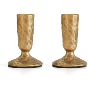 Handcrafted Antique Brass Taper Candle Holders Set of 2 Cast Iron Candlesticks for Weddings Dining Table Centerpiece Parties Timeless Vintage Home Decor