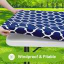 Smiry Rectangle Picnic Table Cover, Waterproof Elastic Fitted Camping Tablecloths for 6 Foot Tables, Wipeable Flannel Backed Vinyl Tablecloth Protector for Indoor, Outdoor (Navy, 30x72 Inches)