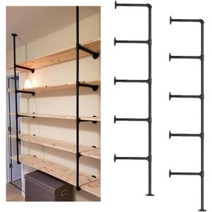 Industrial Wall Mount Iron Pipe Shelf Shelves Shelving Bracket Black Vintage Retro Ceiling Hung Shelf DIY Open Bookshelf Storage for offcie Room Kitchen (2PcsX5Tier, 68" Tall, 10" Deep, Hardware Only)