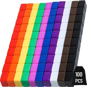 100 Pieces 16 mm Blank Dice Colored Bulk Cubes Assorted Color DIY Dice for Board Games with Storage Bag for Board Games and Teaching Math Farkle
