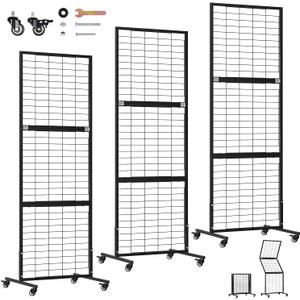 3 Pack Heavy Duty Foldable Gridwall Panels, Adjustable Grid Wall Panels with Braked Wheels, Suitable for Craft Merchandise Display Item Storage (Black)