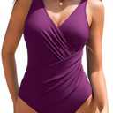 AI'MAGE Women One Piece Swimsuit 2025 Tummy Control Ruched Bathing Suit Slimming Push Up Swimwear Medium
