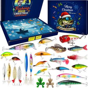 EXUN Premium Fishing Advent Calendar 2025  24 Days of Curated Lures for Men, Teens & Dads  Christmas Countdown Gift Box for Bass & Trout Fishing Enthusiasts