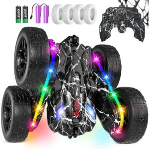 Rc Cars Toys for Boys Remote Control Car 2.4 GHz Black Toys for Ages 5-7 Kids Toys New Upgraded Strip Lights 360 Rotating Rc Truck Birthday (Black)