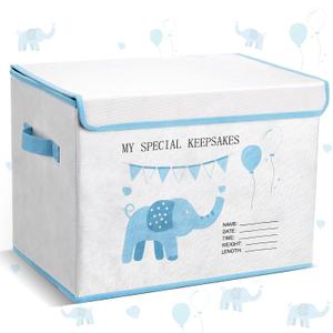 LemonRoad Baby Memory Keepsake Box 16x12x12inch Baby Shower Elephant First Keepsake Box New Parent Newborn Baptismal Birthday Gift for Mementos Travel Loved Ones Treasured Keepsakes(Blue)