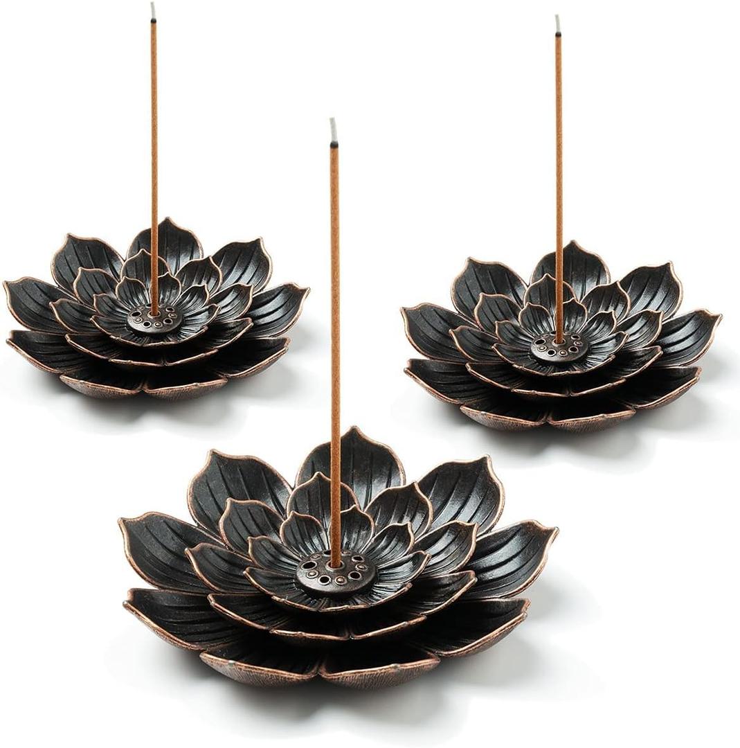 3 Pack Brass Lotus Incense Holder, Incense Sticks Burner, Incense Ash Catcher (Standard)