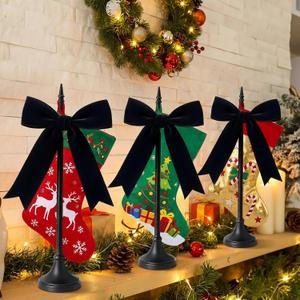 GlikCeil 3 Pcs Christmas Stocking Holder for Mantel 22 Inch Christmas Stocking Holder Stand Freestanding Hanger Fireplace Wreath Stand Display Vintage Standing for Wreath Hanging Ornament