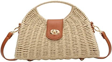 Summer Straw Bag for Women Straw Hand-woven Top-handle Handbag Crossbody Tote Clutch Bags for Travel