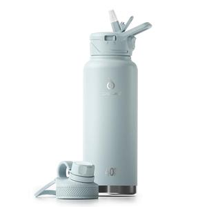 IDEUS Insulated Stainless Steel Water Bottle with 2 Leak-Proof Lids, Thermal Water Flask for Hiking Biking, 40oz, Light Blue