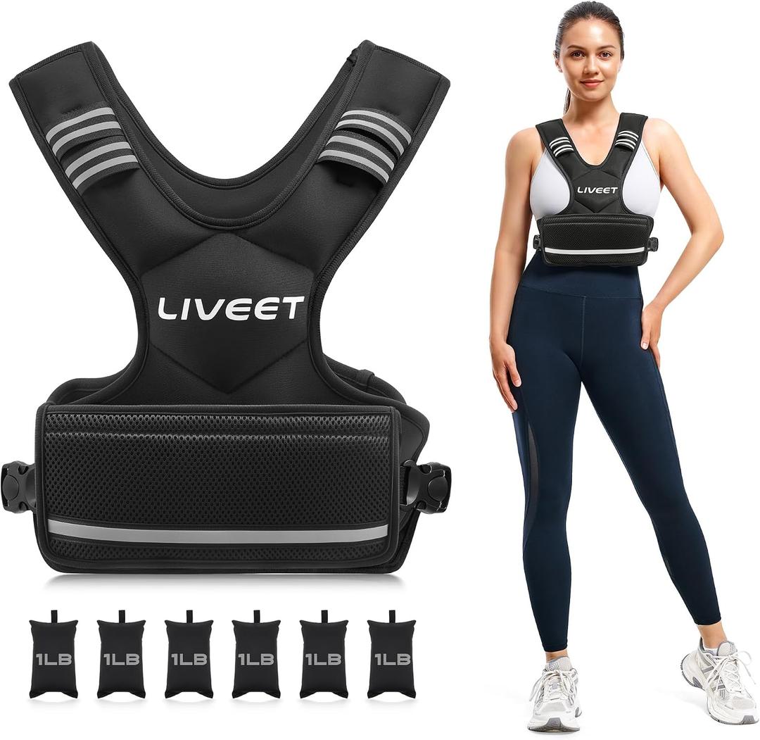 Adjustable Weighted Vest for Women Men, 4-10lb 11-20lb 20-32lb Weight Vest with 6 Ironsand Bags, Running Vest with Reflective Strips Adjustable Buckle Straps for Walking Strength Training