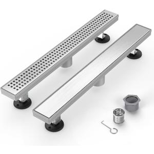 24 Inch Linear Shower Drains Set of 2, Modern 304 Stainless Steel Shower Floor Drain with Grate Removable, Adjustable Leveling Feet, Shower Drain