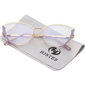 HJSTES Blue Light Blocking Glasses Women Trendy Cat Eye Metal Frame Computer Reading Eyewear(Purple Frame)