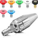 JANZ Pressure Washer Rotating Turbo Nozzle with 7 Spray Nozzle Tips Kit Multiple Spray Degrees 1/4 Inch Quick Connection,4000PSI
