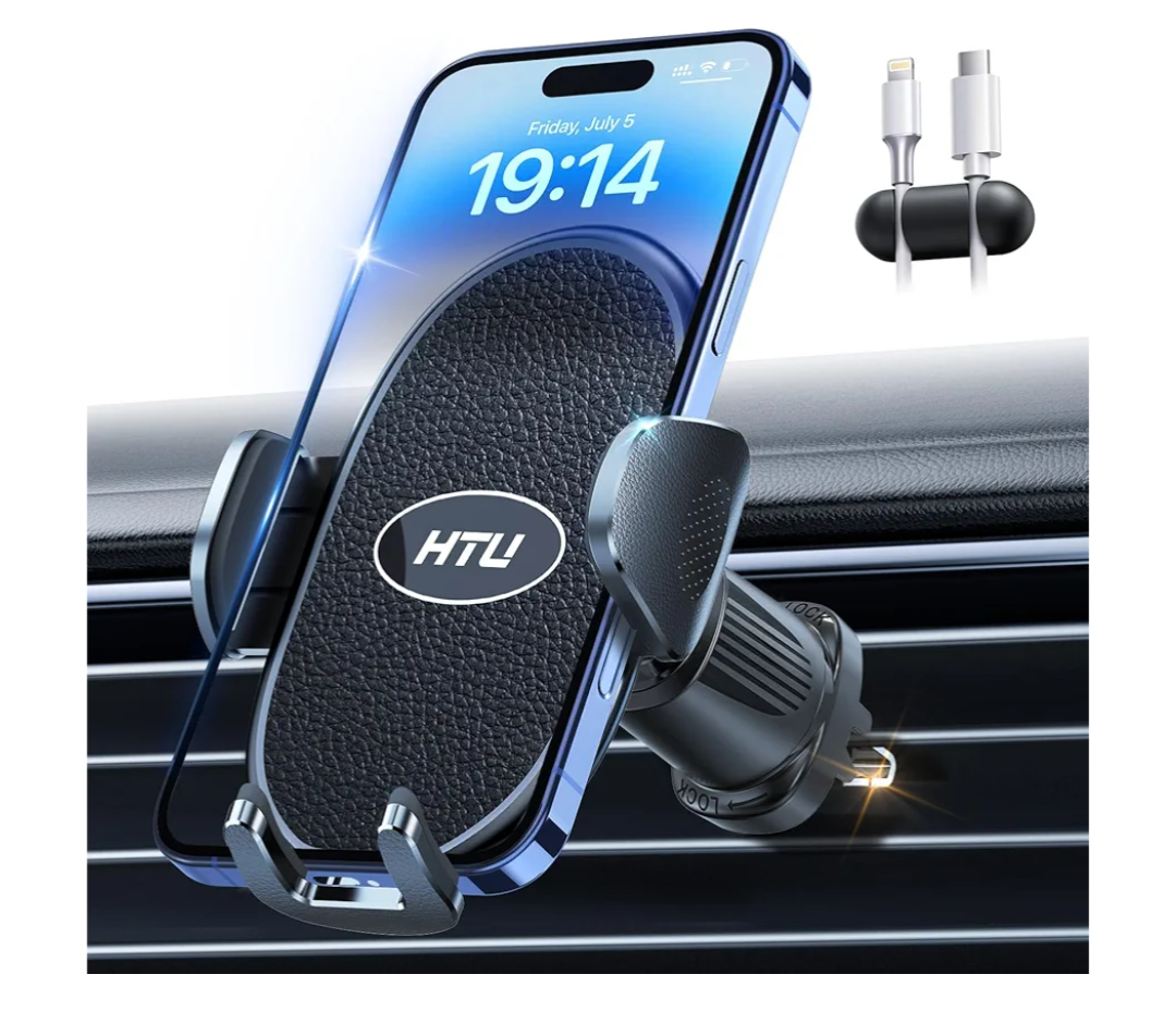 HTU 【Military-Grade】 Car Phone Holder,【Strongest & Longest Steel-Hook】 Car Vent Mount, Handsfree 360° Adjustable Automobile Cradle Air Clip Stand for iPhone 17 16 15 14 Pro Max Samsung, Black