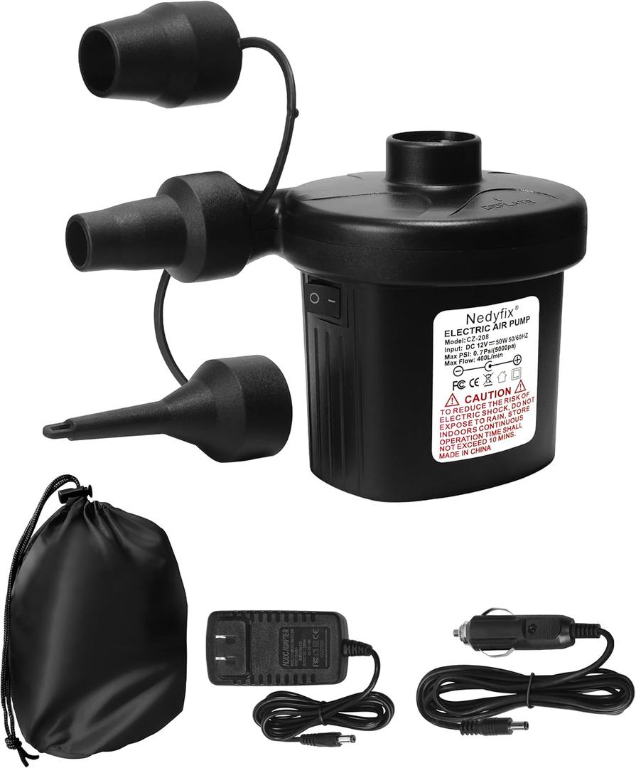 Inflatable Electric Air Pump,110V AC/12V DC Portable Fast Inflation Pump with 3 Nozzles, Used for Inflatable Boats,etc (Pro)