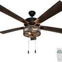 RIVER OF GOODS 52 Inch LED Modern Farmhouse Ceiling Fan with Remote - Rustic Ceiling Fans with Lights - Elegant Industrial Fan with Mesh Metal Caged Shade - Brown
