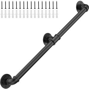 Pipe Handrails for Indoor Stairs5FT Metal Staircase Handrail, Black Galvanized Industrial Iron Hand Rail for Indoor & Outdoor Wall Mount Support, Wall Hand Railing,Safety Handle, Steps Baluster