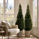 Artificial Cedar Topiary Trees, 5 FT UV Resistant Faux Boxwood Plants,Front Porch Decorations Outdoor,Realistic Evergreen Cypress for Patio Decor Set of 2